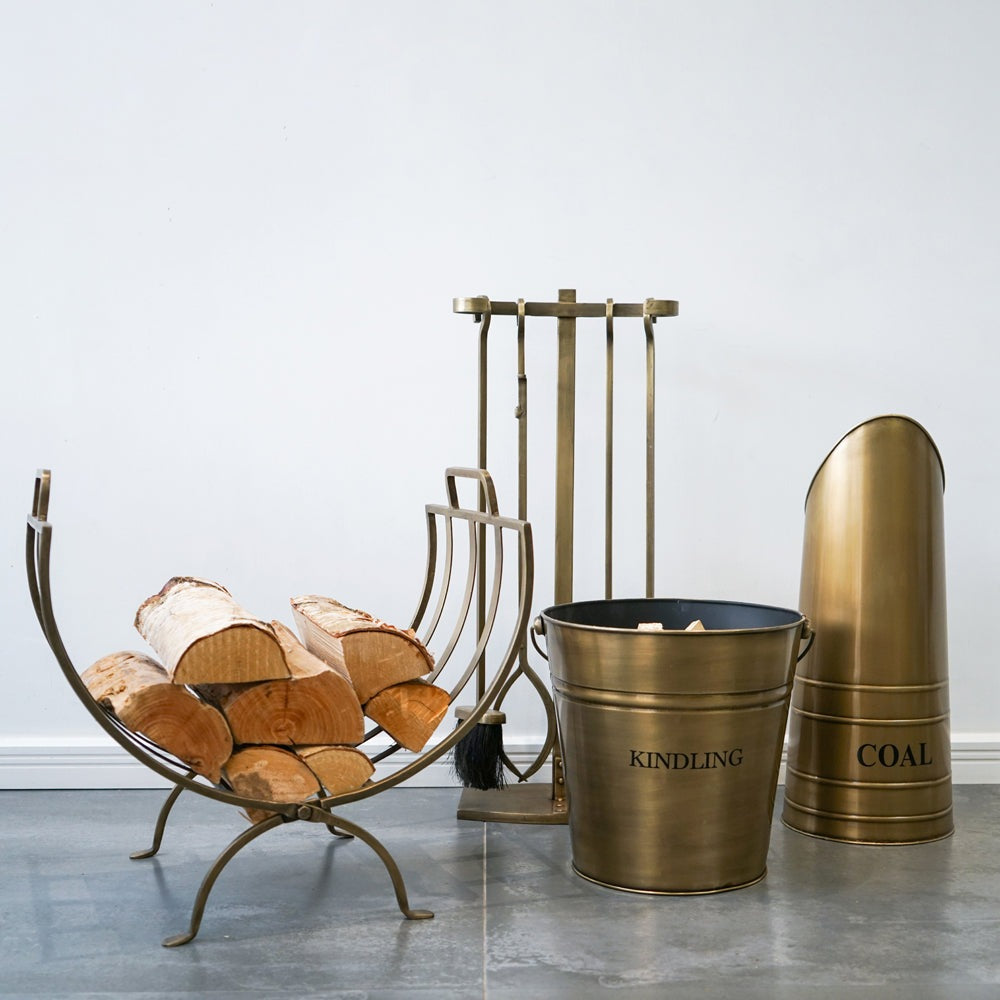 Product photograph of Ivyline Linear Log Basket In Brass from Olivia's.