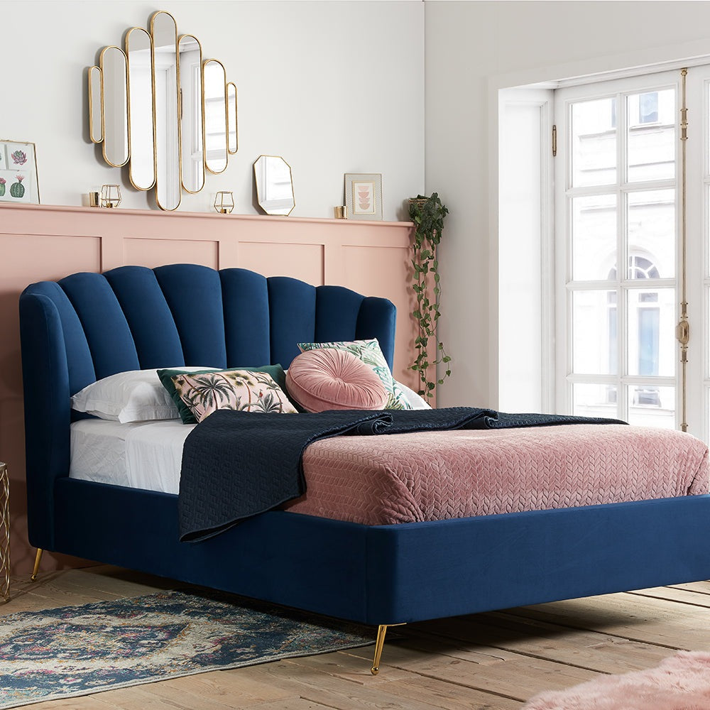 Product photograph of Olivia S Lucy Fabric Ottoman Bed In Midnight Blue Kingsize from Olivia's