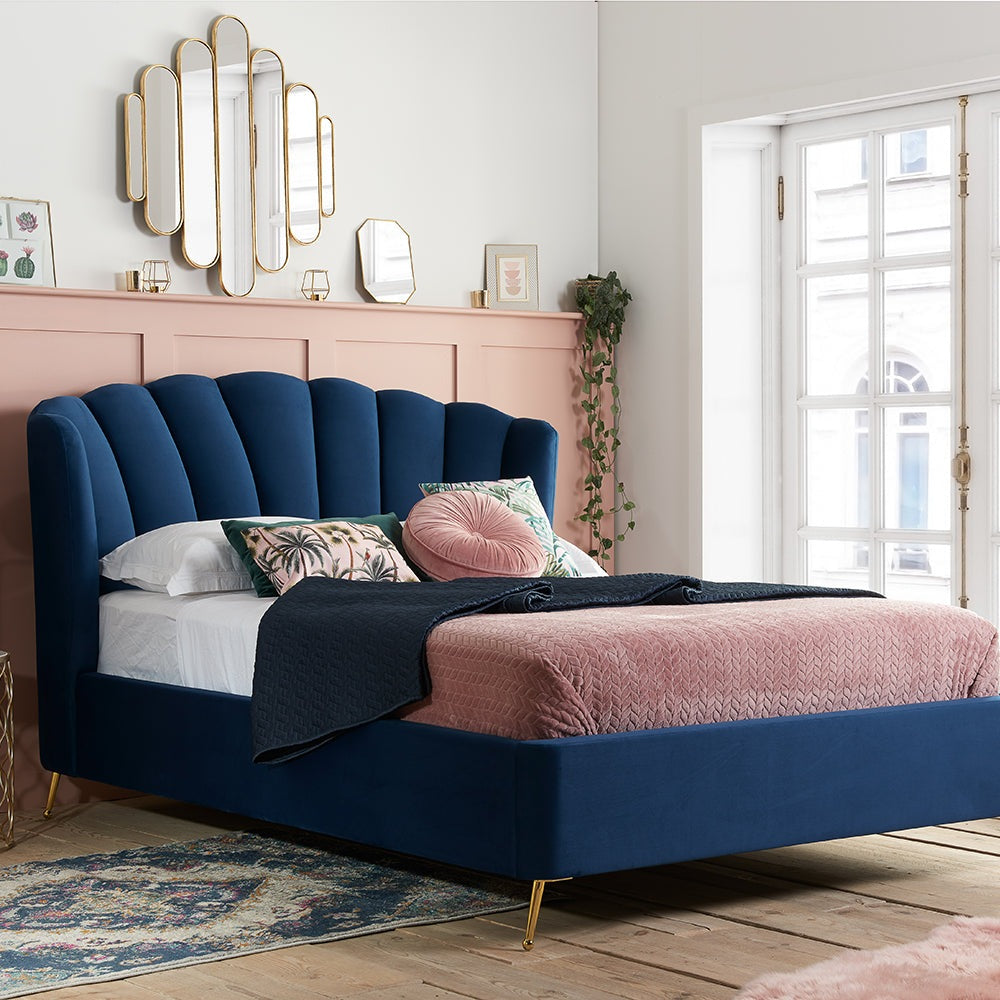 Product photograph of Olivia S Lucy Fabric Ottoman Bed In Midnight Blue Kingsize from Olivia's.