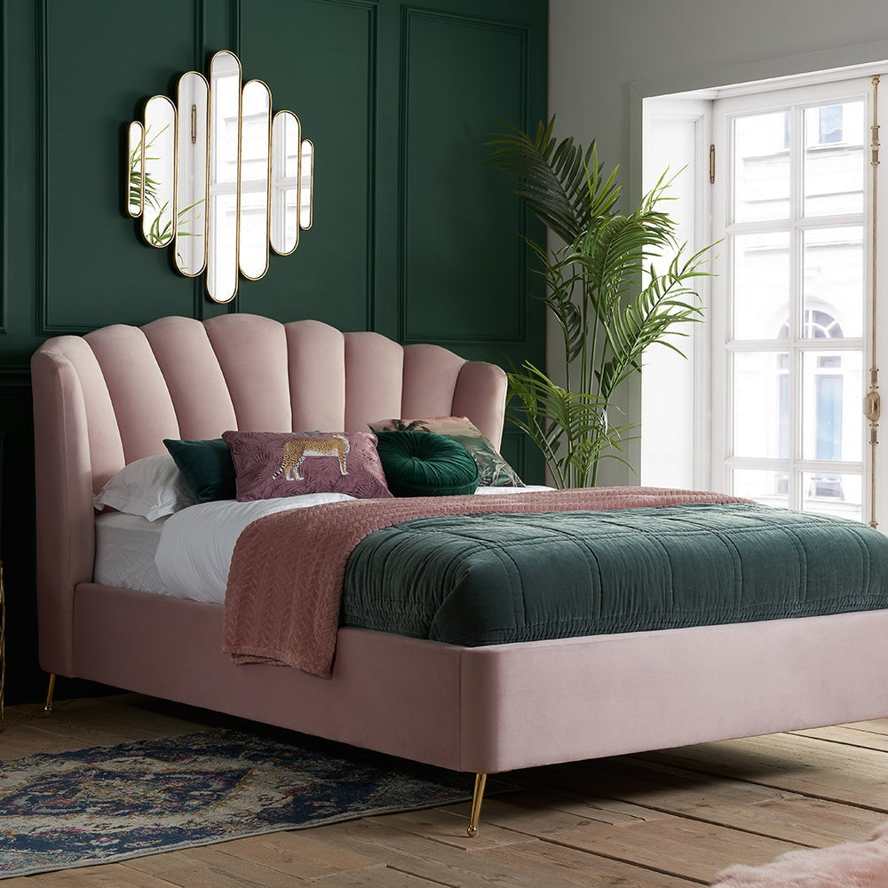 Product photograph of Olivia S Lucy Fabric Ottoman Bed In Pink Kingsize from Olivia's.