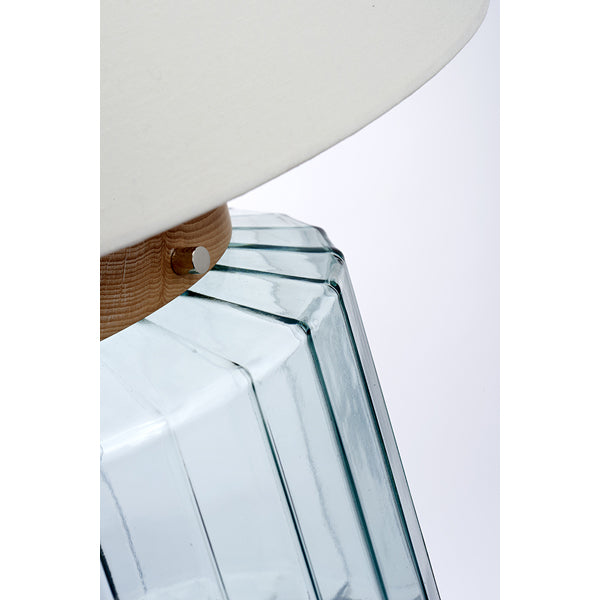Product photograph of Elstead Luga Table Lamp Metalwork Polished Nickel Glassware Clear And Natural Wood Light from Olivia's.