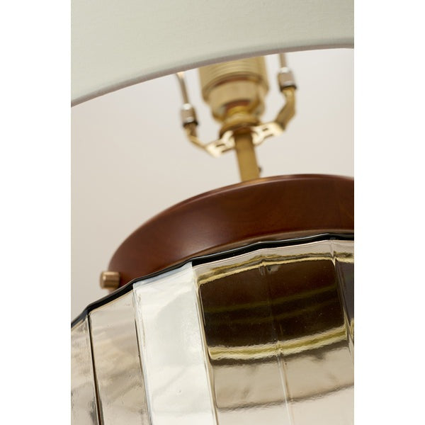 Product photograph of Elstead Luga Table Lamp Metalwork Aged Brass Glassware Smoke Wood Dark Stained from Olivia's.