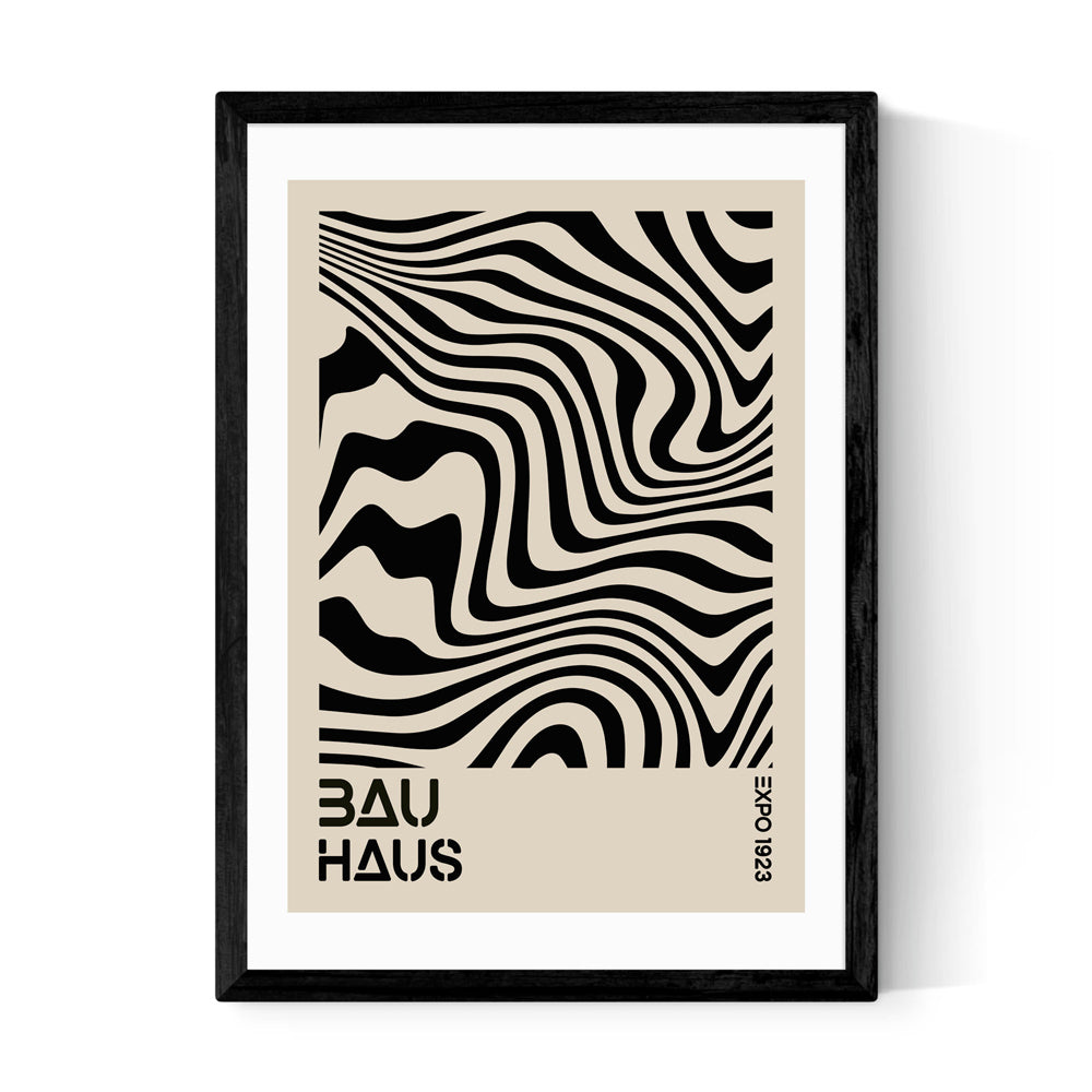 Product photograph of Black Op Art Bauhaus By Luxe Poster Co - A2 Black Framed Art Print from Olivia's