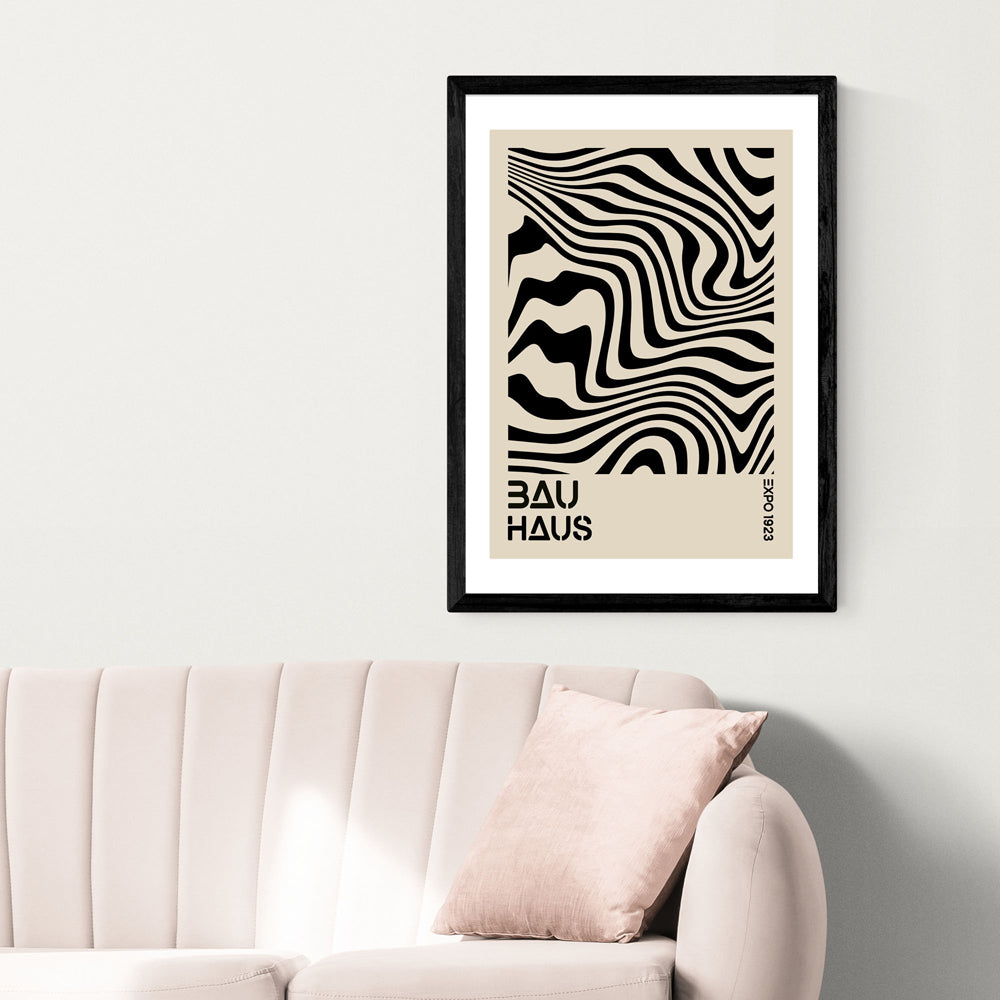 Product photograph of Black Op Art Bauhaus By Luxe Poster Co - A2 Black Framed Art Print from Olivia's.