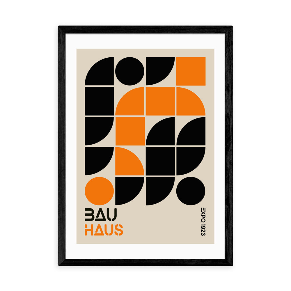 Product photograph of Orange And Black Geometric By Luxe Poster Co - A3 Black Framed Art Print from Olivia's