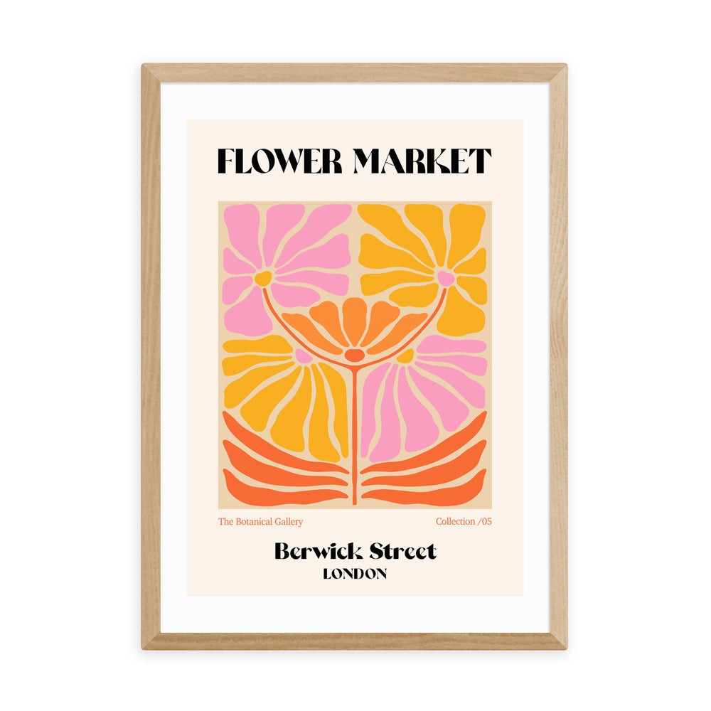 Product photograph of Berwick Street Flower Market By Luxe Poster Co - A3 Oak Framed Art Print from Olivia's
