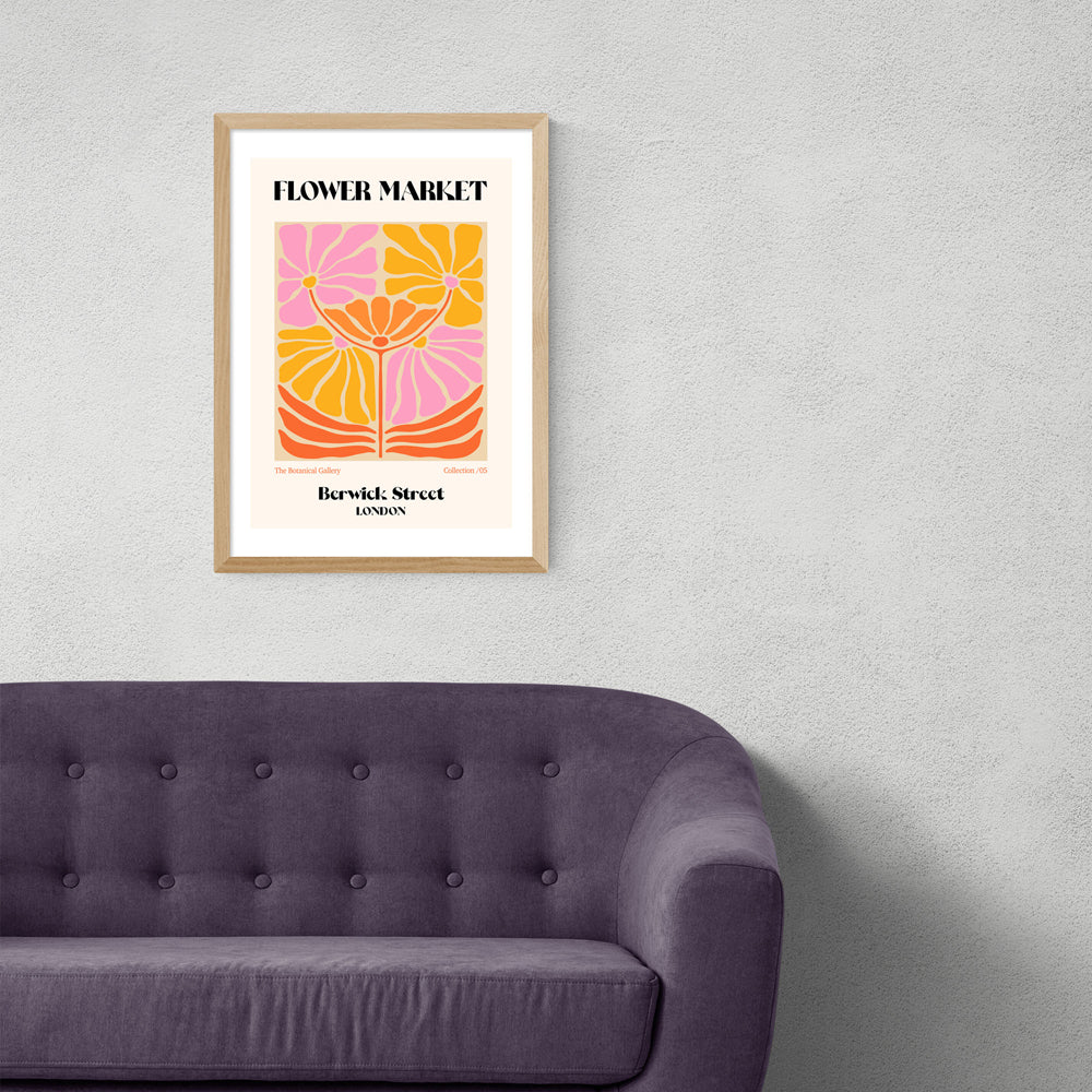 Product photograph of Berwick Street Flower Market By Luxe Poster Co - A3 Oak Framed Art Print from Olivia's.