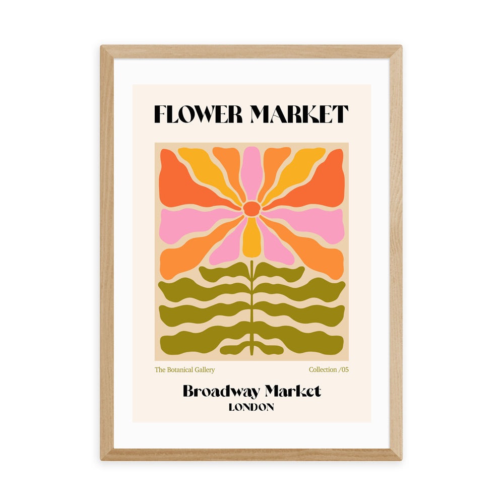 Product photograph of Broadway Market Flower Market By Luxe Poster Co - A3 Oak Framed Art Print from Olivia's