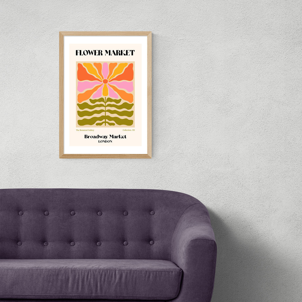 Product photograph of Broadway Market Flower Market By Luxe Poster Co - A3 Oak Framed Art Print from Olivia's.