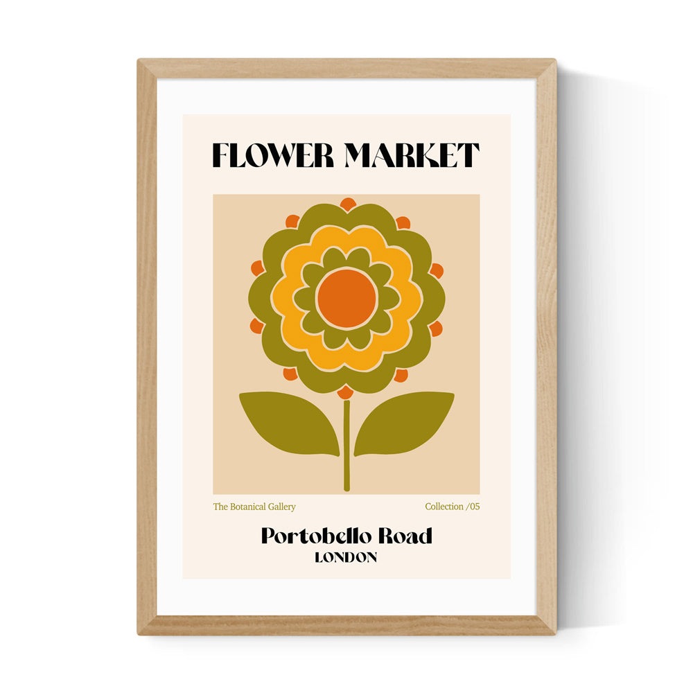 Product photograph of Portobello Road Flower Market By Luxe Poster Co - A2 Oak Framed Art Print from Olivia's