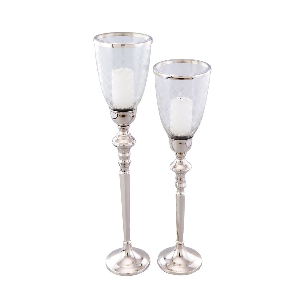 Product photograph of Liang Eimil Baluster Hurricane Candle Holder Nickel Set Of 2 from Olivia's