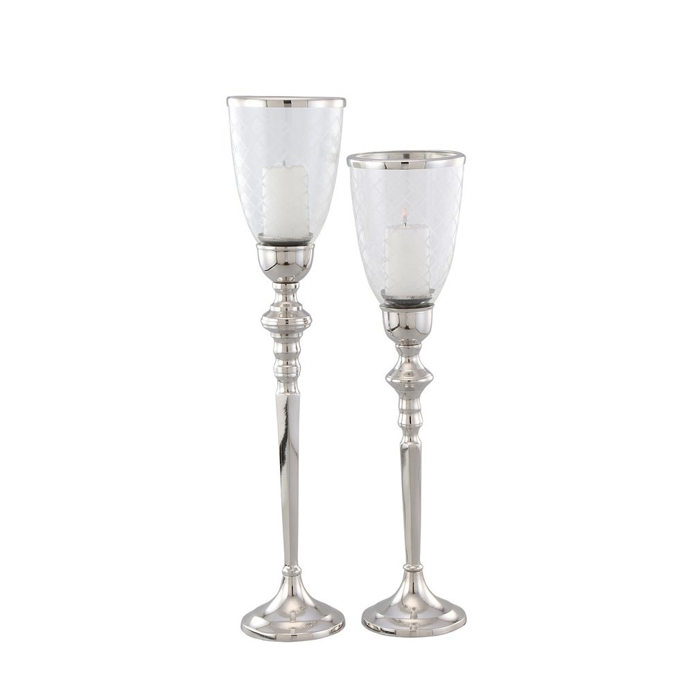 Product photograph of Liang Eimil Baluster Hurricane Candle Holder Nickel Set Of 2 from Olivia's.