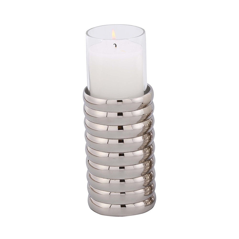 Product photograph of Liang Eimil Pillar Holder Ribbed Nickel Plated Large from Olivia's