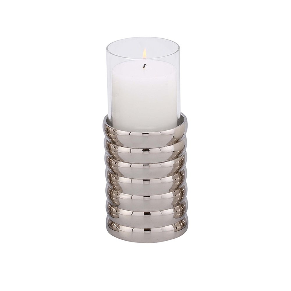 Product photograph of Liang Eimil Pillar Holder Ribbed Nickel Plated Medium from Olivia's