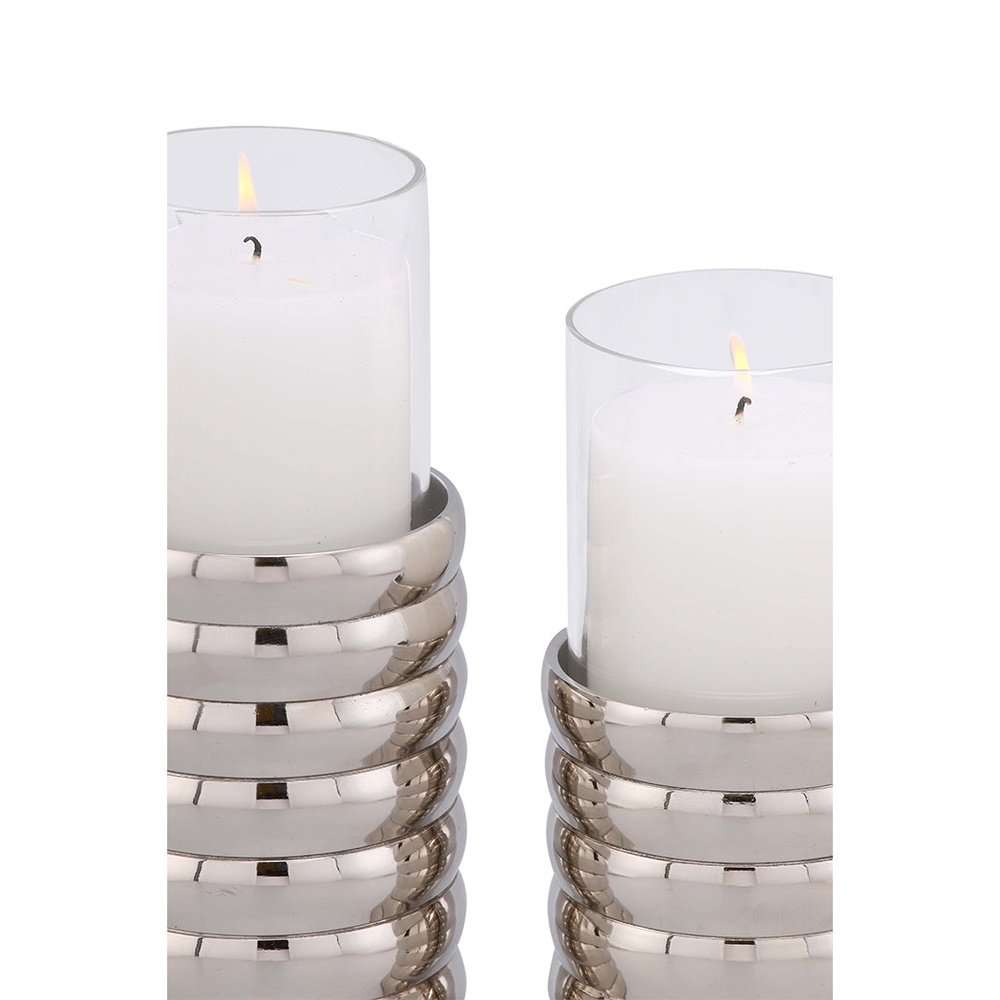 Product photograph of Liang Eimil Pillar Holder Ribbed Nickel Plated Large from Olivia's.