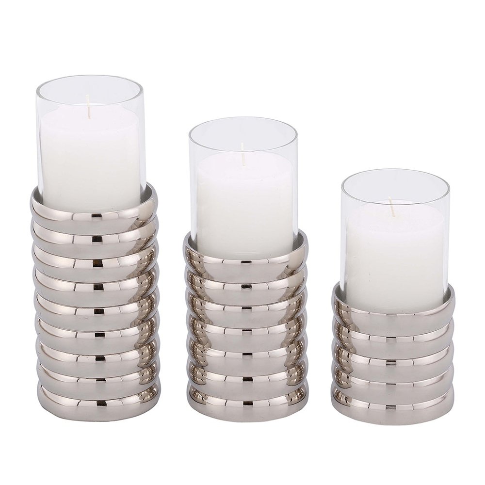 Product photograph of Liang Eimil Pillar Holder Ribbed Nickel Plated Large from Olivia's.