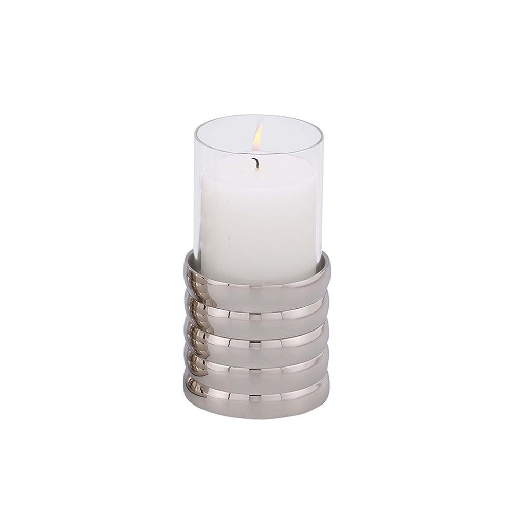 Product photograph of Liang Eimil Pillar Holder Ribbed Nickel Plated Small from Olivia's
