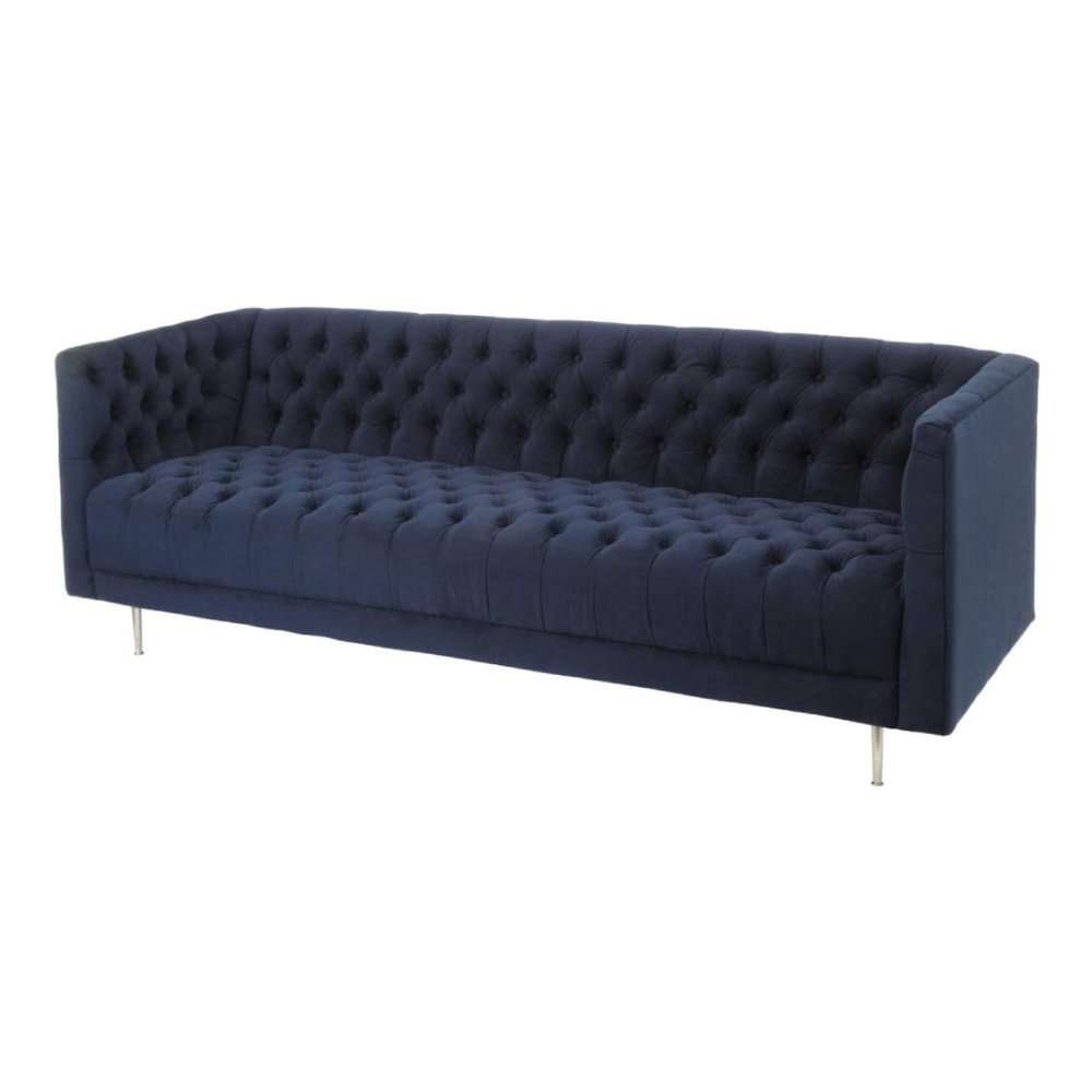 Libra Arya Button Detail 3 Seater Sofa Blue Velvet