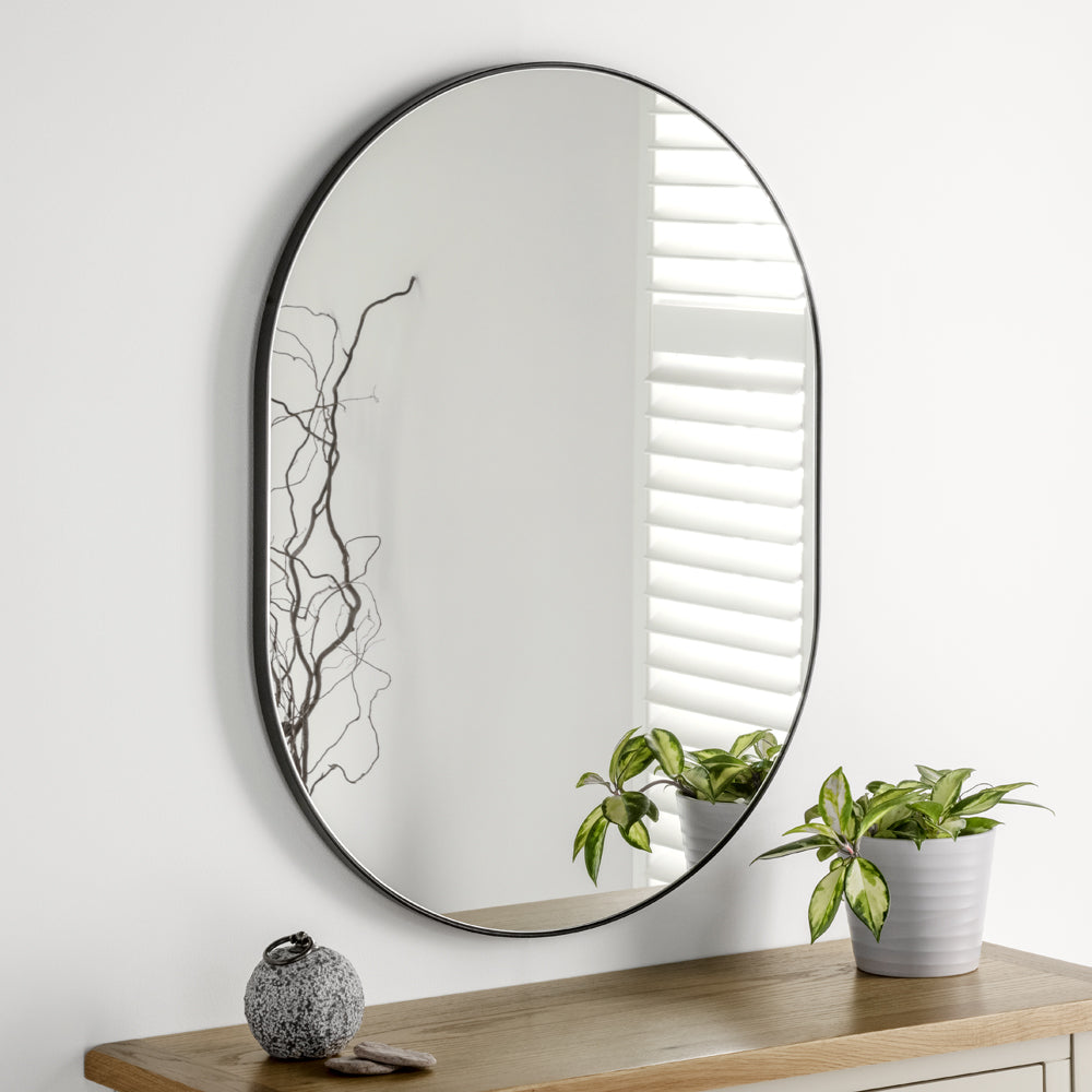 Product photograph of Olivia S Mali Oval Wall Mirror In Black from Olivia's