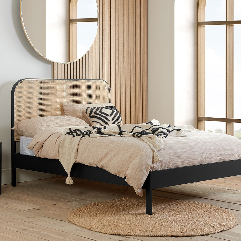 Olivias Maggie Rattan Bed In Black Double