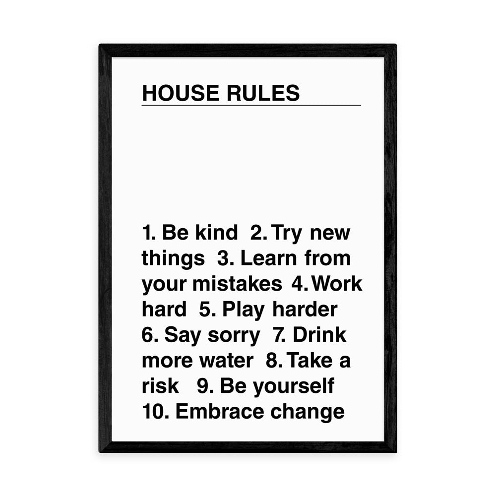 Product photograph of House Rules By The Native State - A3 Black Framed Art Print from Olivia's.