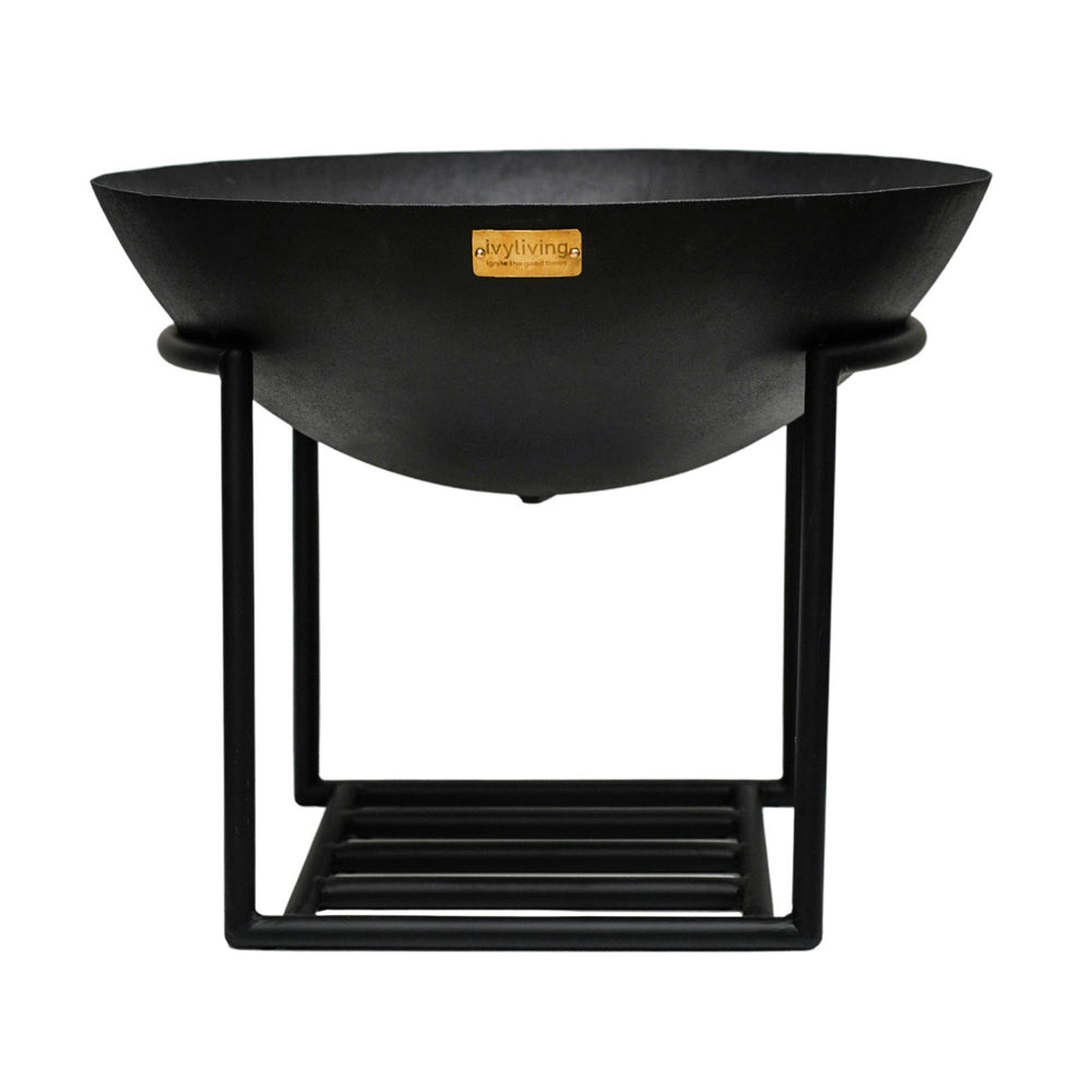 Product photograph of Ivyline Outdoor Cast Iron Fire Pit On Stand In Black Iron from Olivia's.