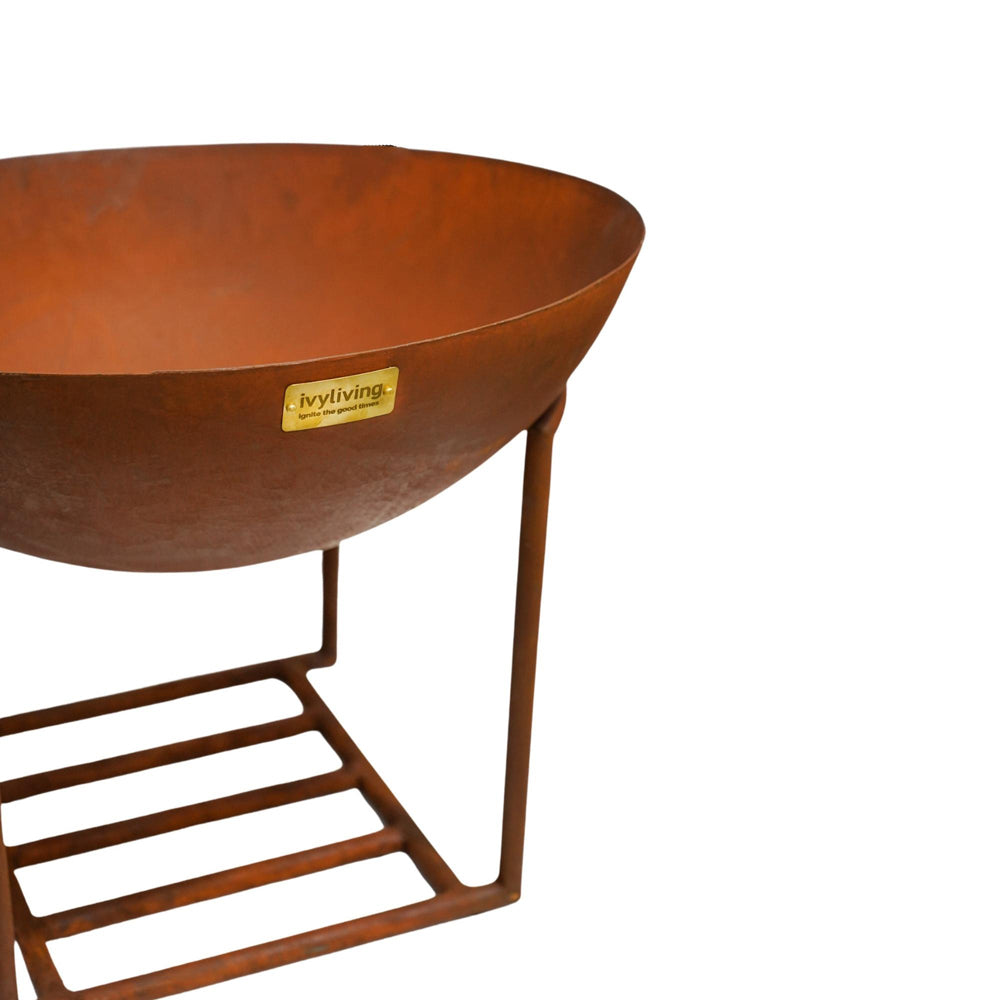 Product photograph of Ivyline Outdoor Cast Iron Fire Pit On Stand In Rust from Olivia's.