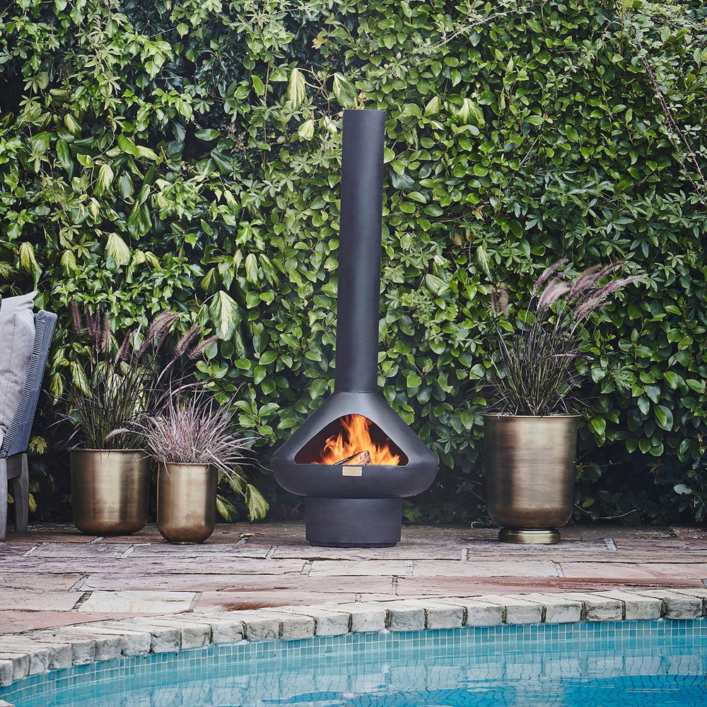 Product photograph of Ivyline Outdoor Fornax Fireplace In Matt Black from Olivia's.