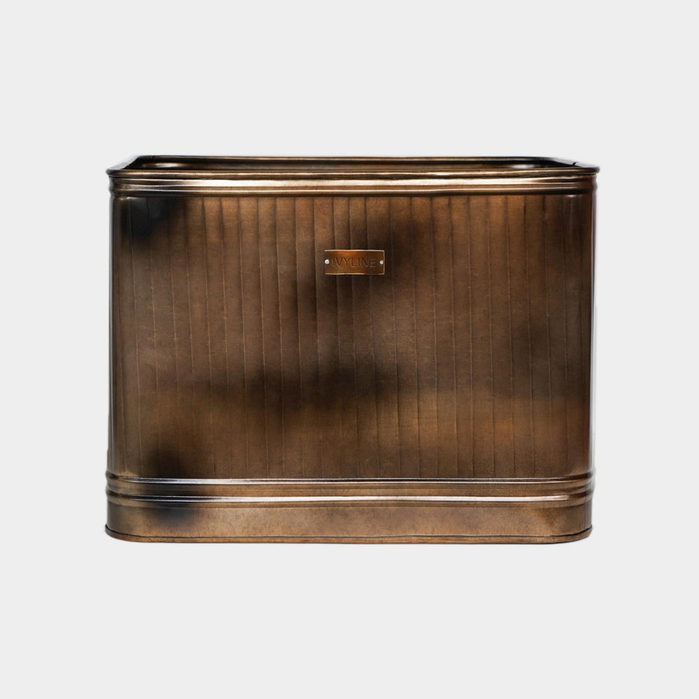 Product photograph of Ivyline Outdoor Hampton Rectangular Copper Metal Planter Small from Olivia's