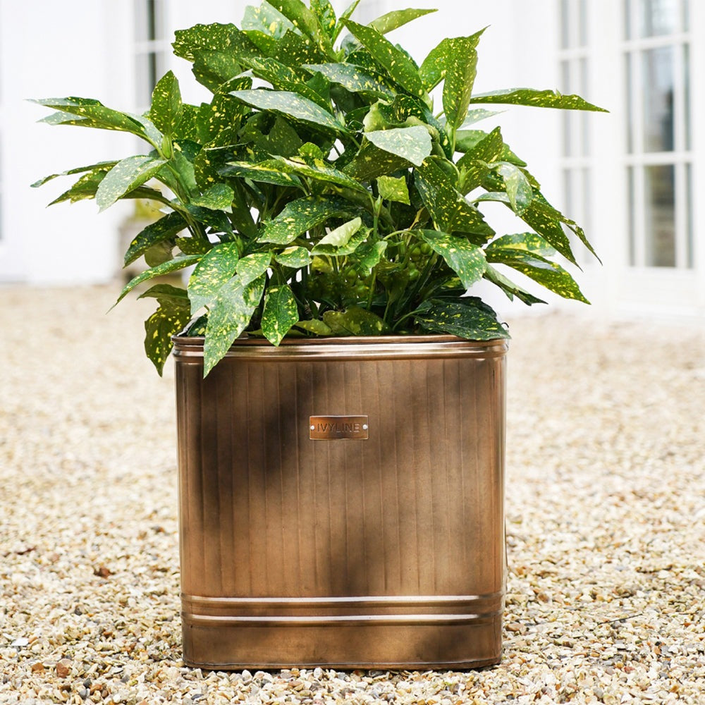 Product photograph of Ivyline Outdoor Hampton Rectangular Copper Metal Planter Small from Olivia's.