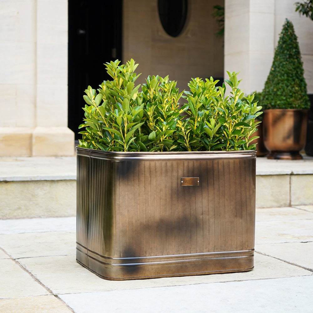 Product photograph of Ivyline Outdoor Hampton Rectangular Copper Metal Planter Small from Olivia's.