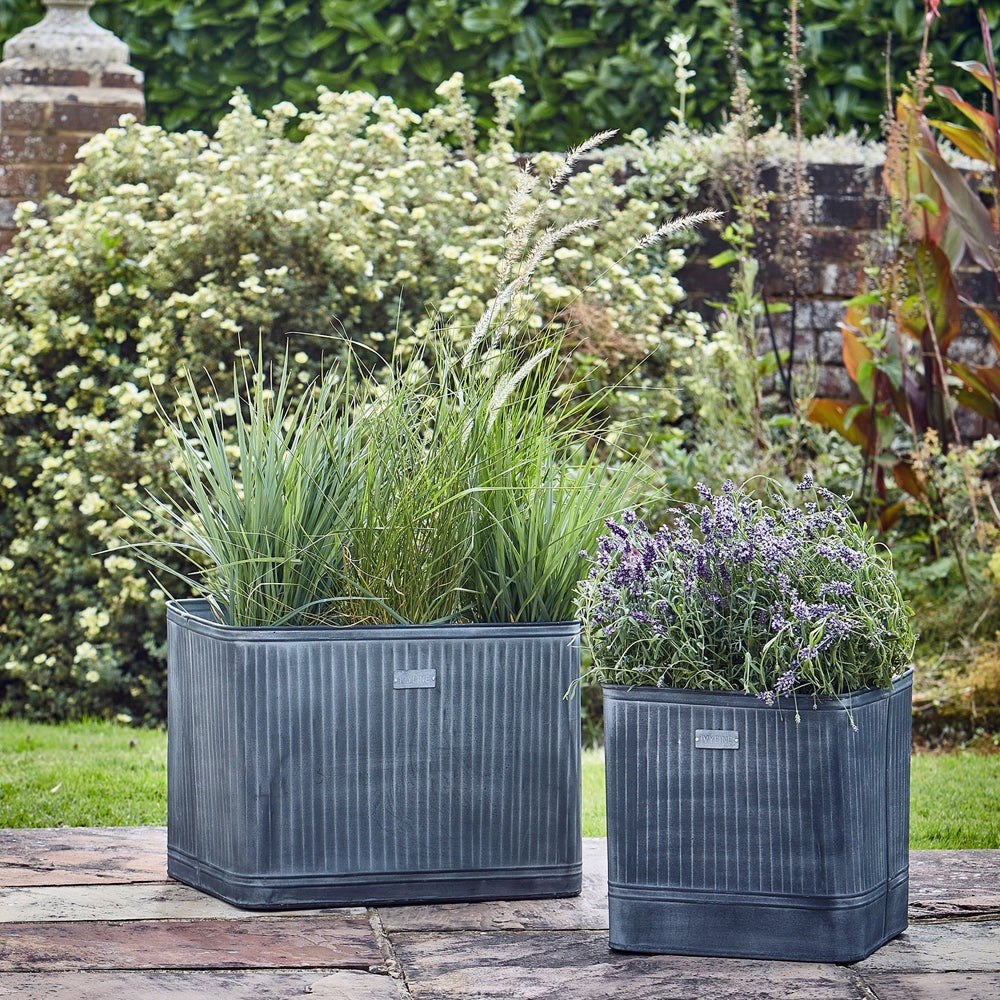 Product photograph of Ivyline Outdoor Hampton Rectangular Galvanised Metal Planter Small from Olivia's.