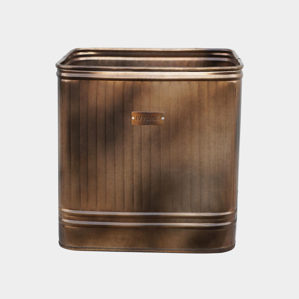 Product photograph of Ivyline Outdoor Hampton Square Copper Metal Planter Small from Olivia's