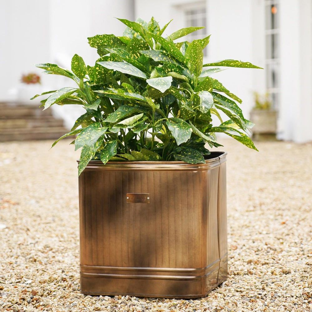 Product photograph of Ivyline Outdoor Hampton Square Copper Metal Planter Small from Olivia's.