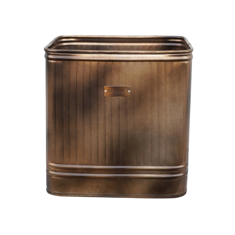 Product photograph of Ivyline Outdoor Hampton Square Copper Metal Planter Small from Olivia's.