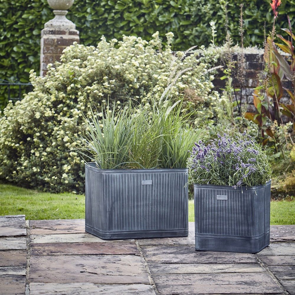 Product photograph of Ivyline Outdoor Hampton Square Galvanised Metal Planter Small from Olivia's.