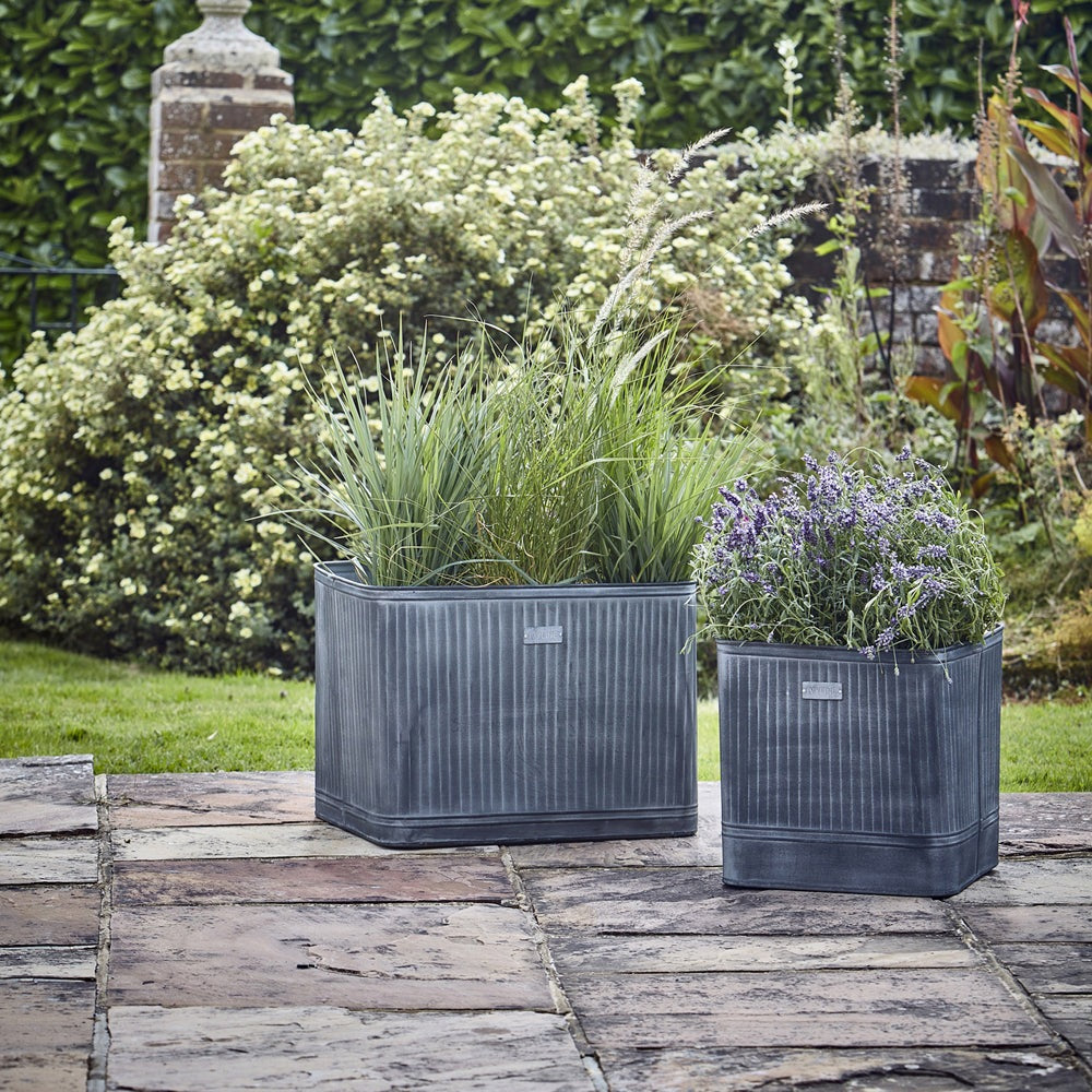 Product photograph of Ivyline Outdoor Hampton Square Galvanised Metal Planter Large from Olivia's.