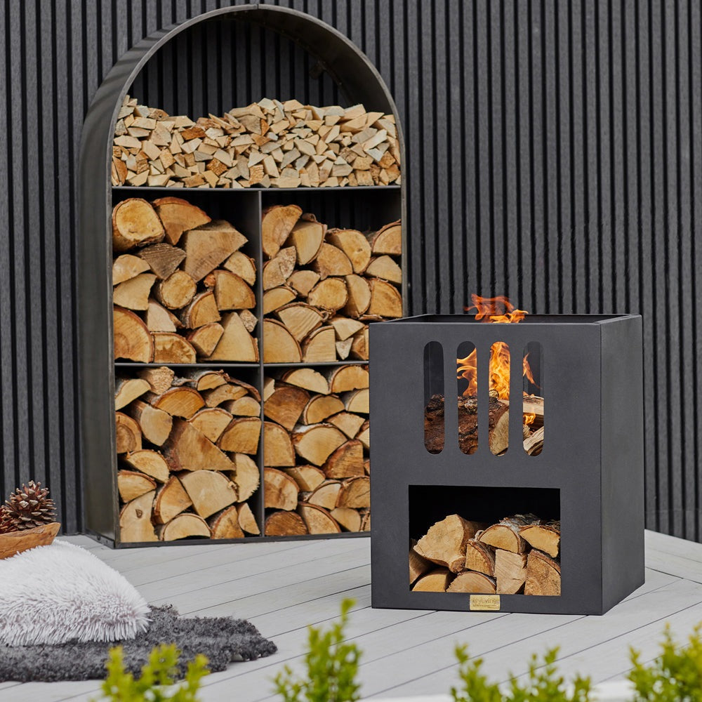 Product photograph of Ivyline Outdoor Libra Contemporary Fire Pit In Matt Black from Olivia's.