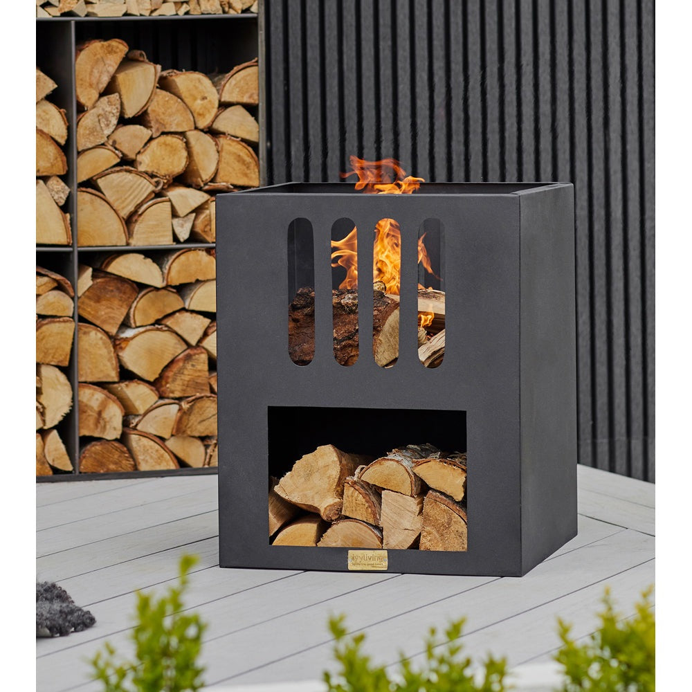 Product photograph of Ivyline Outdoor Libra Contemporary Fire Pit In Matt Black from Olivia's.