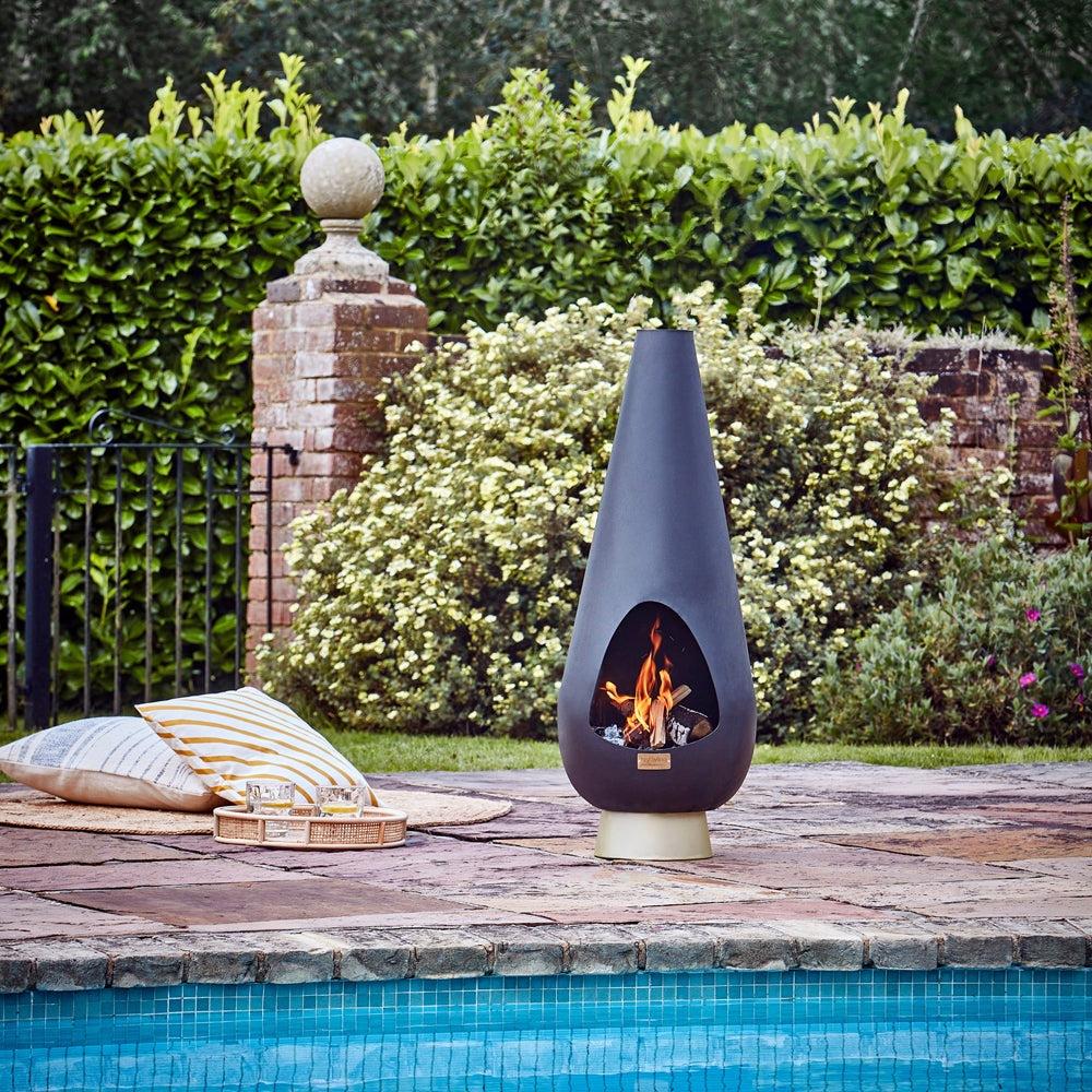 Product photograph of Ivyline Outdoor Leo Fireplace In Matt Black Antique Gold from Olivia's.
