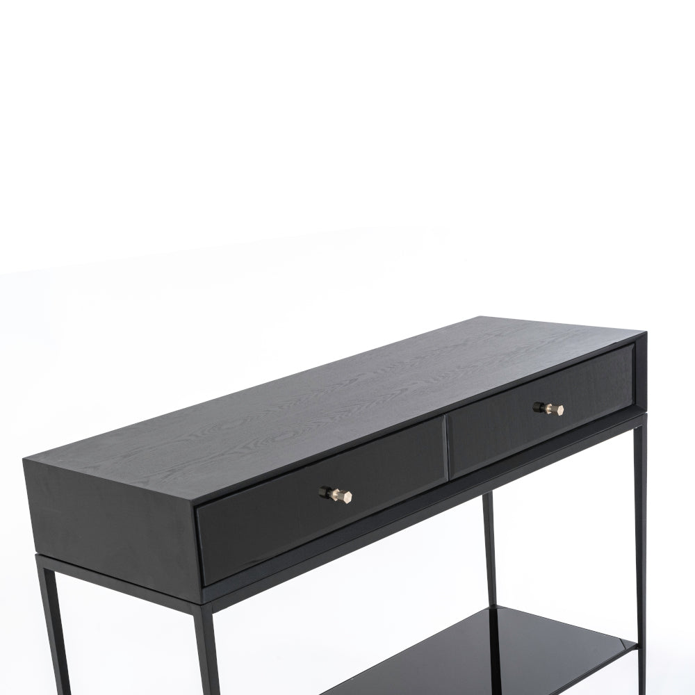 Product photograph of Rv Astley Finola Console Table In Black Brass Handles from Olivia's.