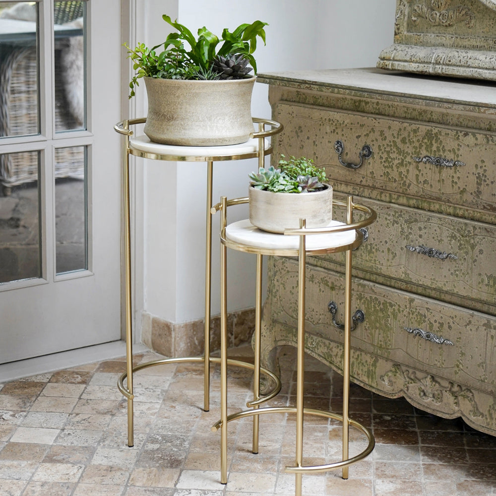 Ivyline Opulence Set Of 2 Nested Side Tables In Marble Gold