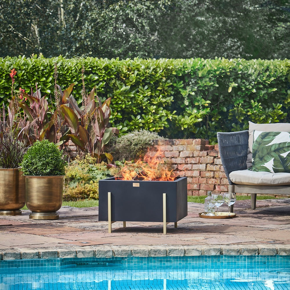 Product photograph of Ivyline Outdoor Orion Fire Pit In Matt Black Antique Gold from Olivia's.
