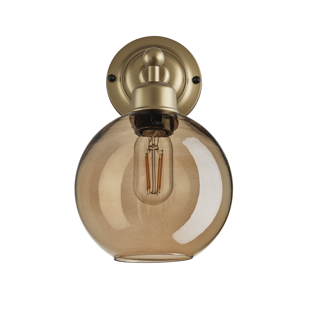 Product photograph of Industville Orlando Tinted Glass Globe Amber Wall Light 7 Inch Pewter Holder from Olivia's.