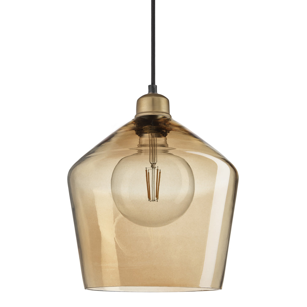 Product photograph of Industville Orlando Tinted Glass Schoolhouse Amber Pendant 10 Inch Pewter Holder from Olivia's.