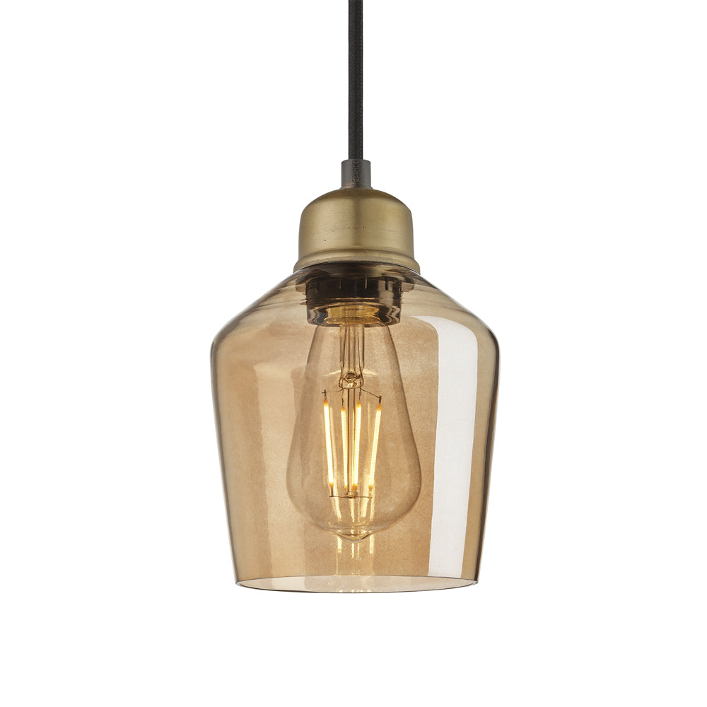 Product photograph of Industville Orlando Tinted Glass Schoolhouse Amber Pendant 10 Inch Brass Holder from Olivia's.
