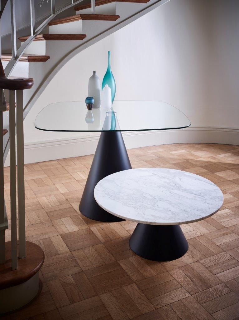 Product photograph of Gillmore Oscar White Marble Top Black Base Round Side Table from Olivia's.