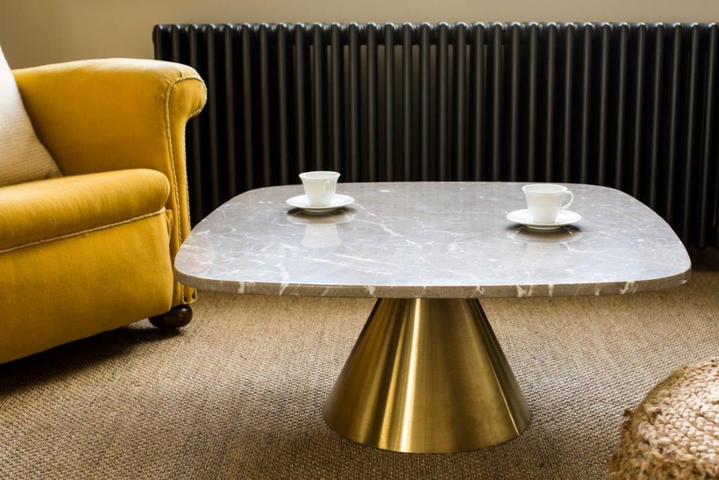 Product photograph of Gillmore Oscar White Marble Top Brass Base Square Coffee Table Large from Olivia's.