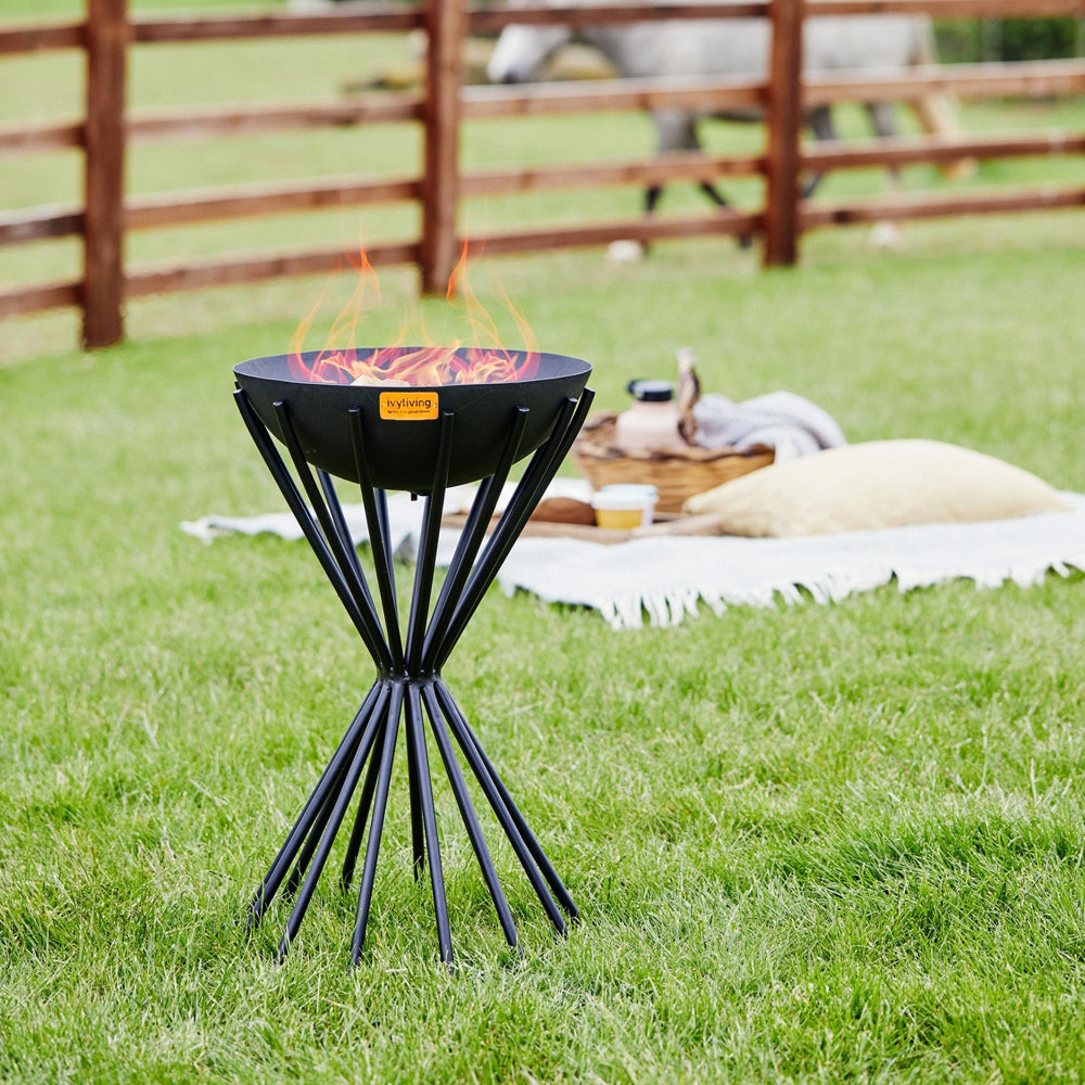 Product photograph of Ivyline Outdoor Tall Metal Dakota Fire Pit In Black from Olivia's.