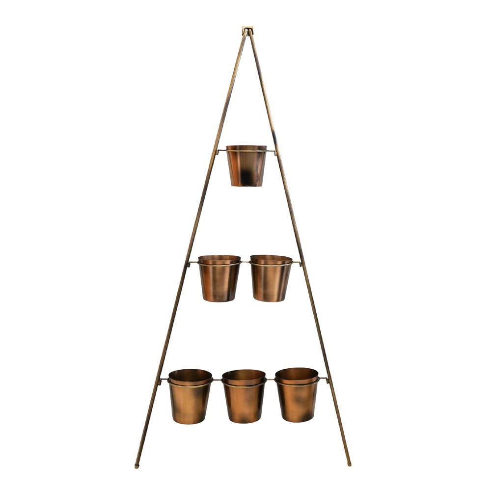 Product photograph of Ivyline Outdoor Vertical Gold Metal Wall Plant Stand With Planters Small from Olivia's.